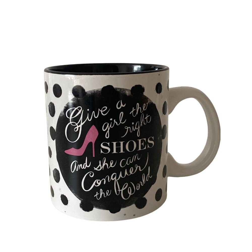 Marilyn Monroe Polka Dot Mug Give A Girl The Right Shoes Pink & Black 20 ounce